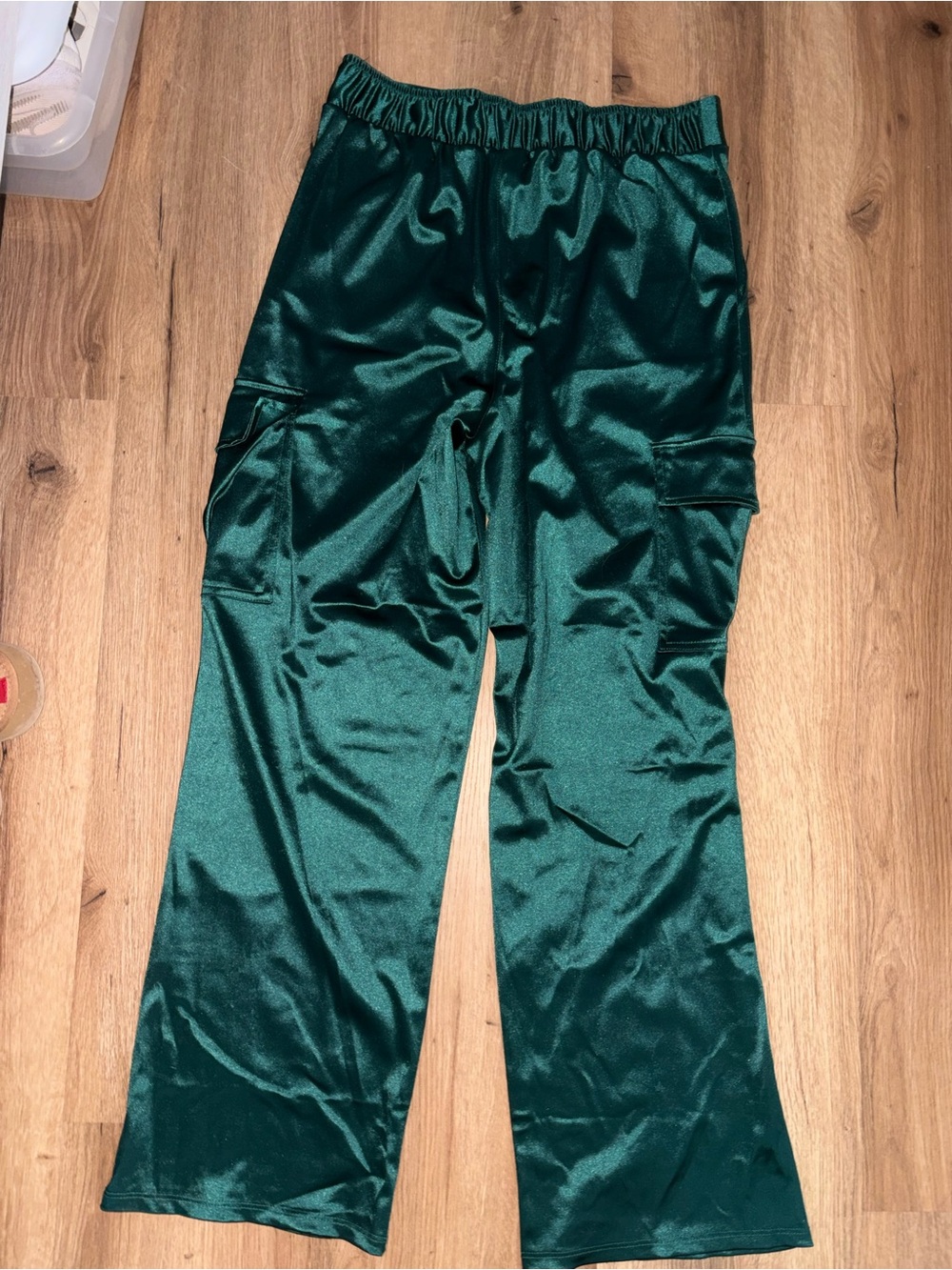 Derek Heart Teal Satin Cargo Wide-Leg Pants